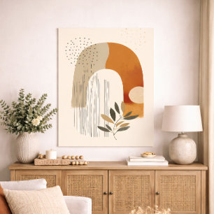 Boho-Bogen Botanisch Geometrisch Neutral Terrakott Poster
