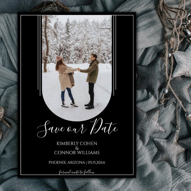 Boho-Bogen-Foto Save the Date | Schwarz (Black Arch Photo Save the Date)