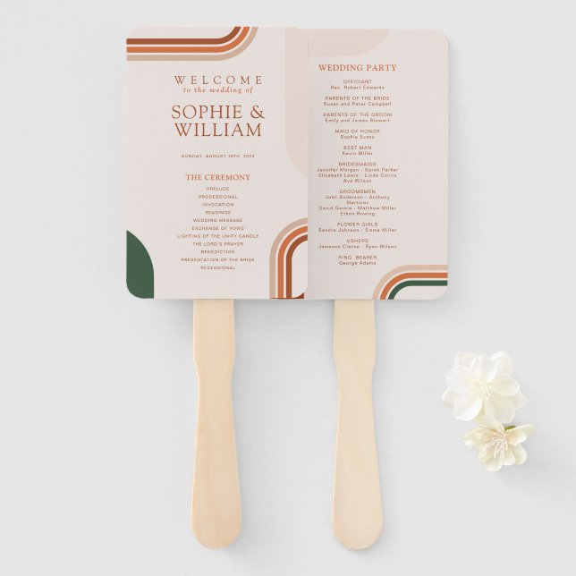 Boho-Bogen-Hochzeitsprogramm-Fächer, Zeremonieprog Fächer (Vorne und Hinten)