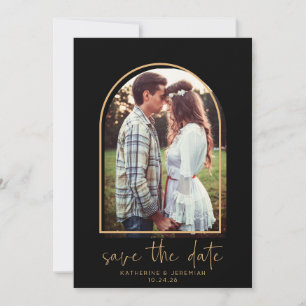 Boho Bogen Minimalist Schwarz Gold Save the Date
