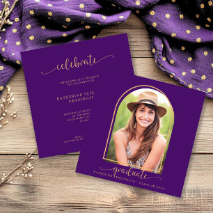 Boho-Bogen Minimalistischer Lila-Gold-Foto-Abschlu Einladung