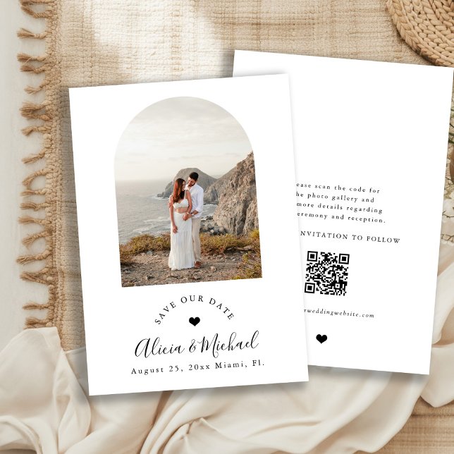 Boho-Bogen moderne QR-Code-Foto-Hochzeit Save The Date (Von Creator hochgeladen)