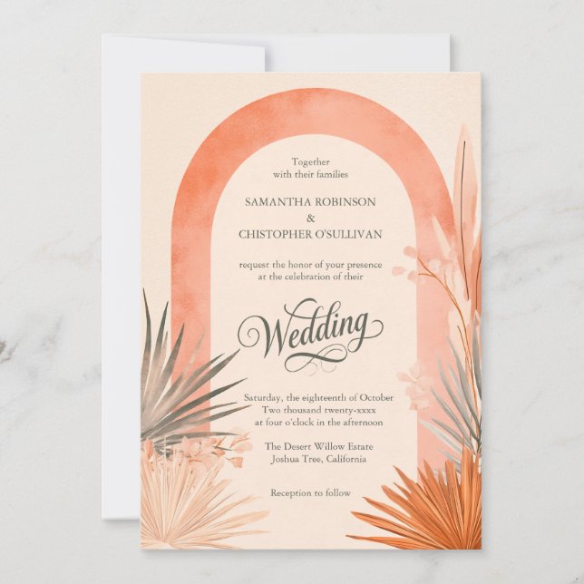 Boho-Bogen-Pampasgras-Hochzeit Einladung (Vorderseite)