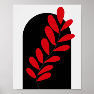Boho-Bogen Rot-Schwarze-Blätter Poster