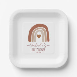 Boho bohemain Aquarell Babydusche Regenbogen Pappteller