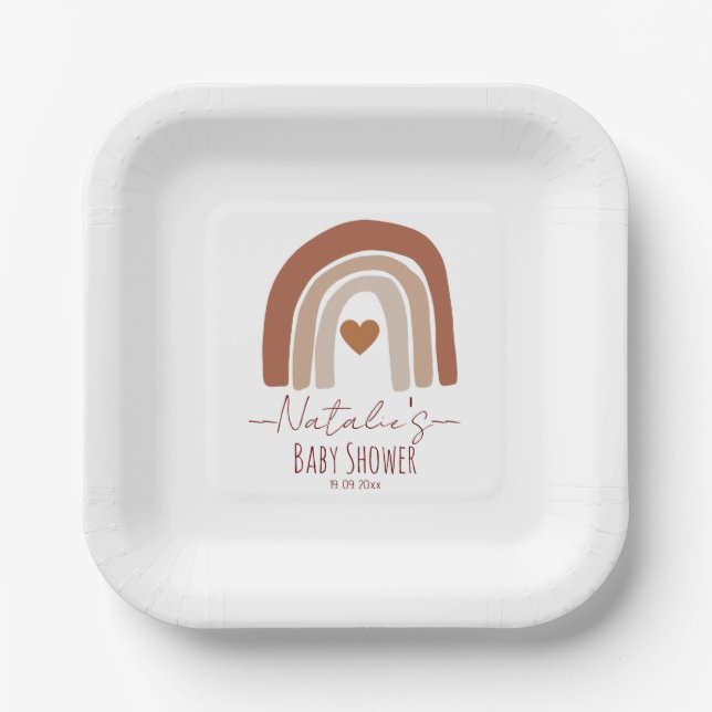 Boho bohemain Aquarell Babydusche Regenbogen Pappteller (Vorderseite)