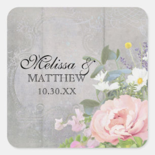 BOHO Boheme Rustikal Floral Rosa Pfingstrose Eukal Quadratischer Aufkleber