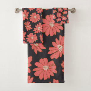 Boho Bohemian Botanische Blumen in Navy und Rot Badhandtuch Set
