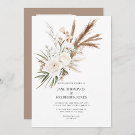 Boho Bohemian Dried Floral Photo & QR Code Wedding Einladung