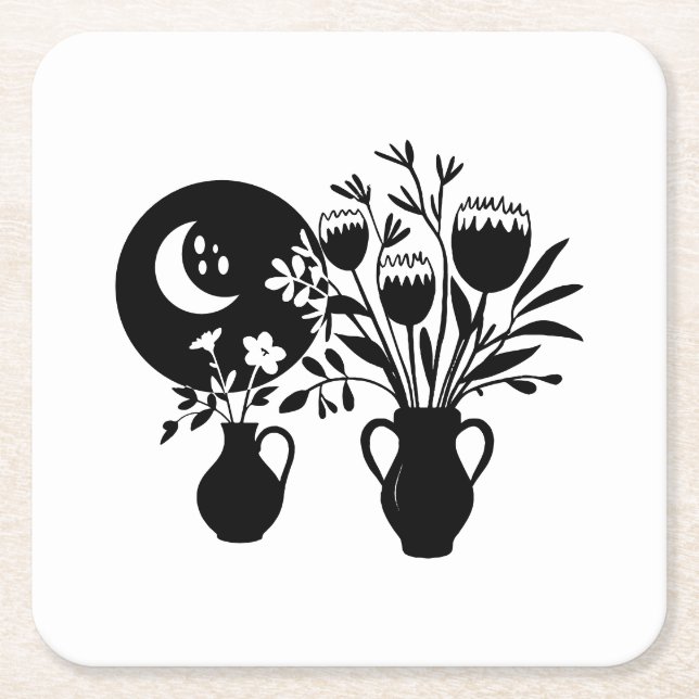 Boho bohemian floral sun moon rechteckiger pappuntersetzer (Vorderseite)