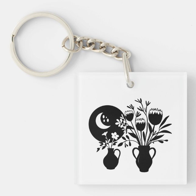 Boho bohemian floral sun moon schlüsselanhänger (Vorderseite)