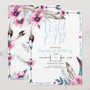 Boho Bohemian Stammes- Blumen- Wasserfarbe WILD ON Einladung