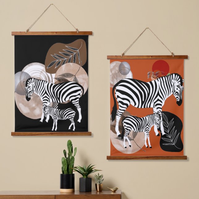 Boho Bohemian Wandkunst Zebra Leinwand Mutter Kind (Asymmetrisch)