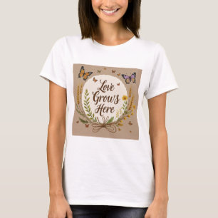 Boho Bohemian Wildblumen, Schmetterlinge, Weizen T-Shirt