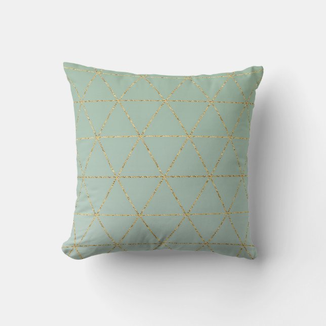 Boho Bohemisch Chic Gold & Mint Geometric Glam Kissen (Vorderseite)
