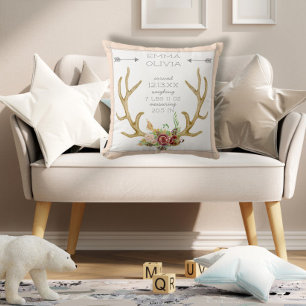 BOHO Bohemisch Deer Antler Floral Baby Birth Stat Kissen