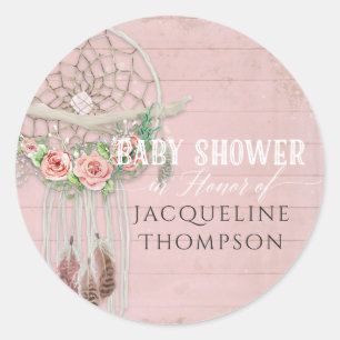 BOHO Bohemisch Dream Catcher Baby Shower Rose Runder Aufkleber