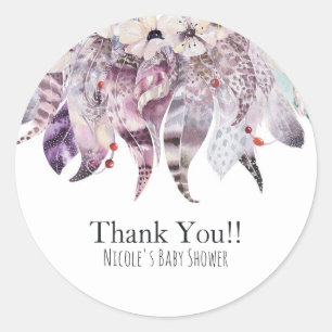 Boho Bohemisch Feathers Rustikales Gastgeschenk Runder Aufkleber