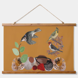 Boho Bohemisch Moderne Kunst Frühjahr Natur Vogelm Wandteppich Mit Holzrahmen