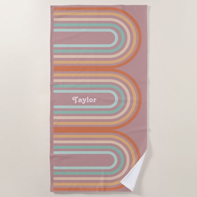 Boho Bohemisch Pastel Rainbow Mauve Hintergrund Strandtuch (Vorderseite)