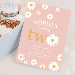 Boho Bohemisch Retro 70er Pink Daisy 2. Geburtstag Einladung