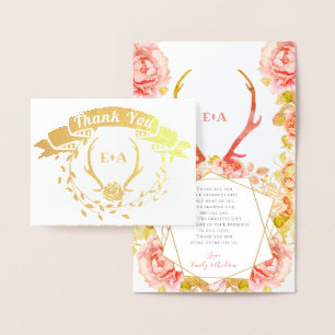 Boho Bohemische Hirschliebling und Rose Rosa Hochz Folienkarte