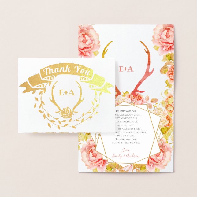 Boho Bohemische Hirschliebling und Rose Rosa Hochz Folienkarte (Anzeige)