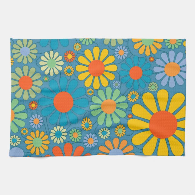 Boho Bohemische Retro bunte BlumenBlumen Geschirrtuch (Horizontal)