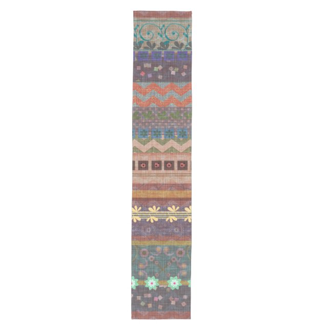 Boho Bohemisches Retro buntes Muster Mittelgroßer Tischläufer (Vorderseite)