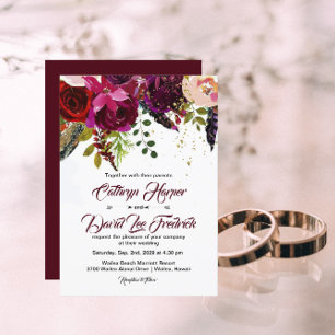 Boho Bold Burgundy Floral Wedding Einladung