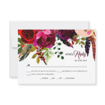 Boho Bold Burgundy Floral Wedding RSVP