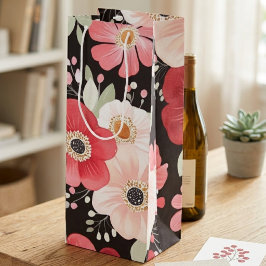 Boho Bold Watercolor Floral Schwarz Geschenktüte Für Weinflaschen