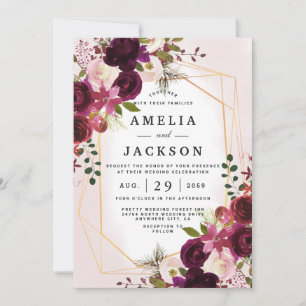 Boho Bordeaux Florals Geometric Einladung