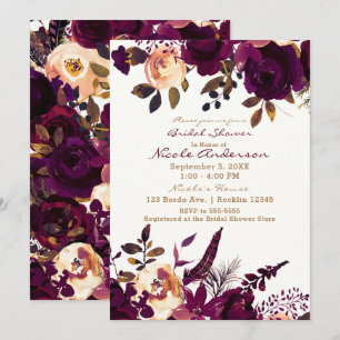Boho Bordeaux Marineblau Florales Brautabschiedspa Einladung