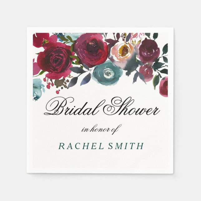 Boho Bordo Burgundy Red Blume Brautparty Serviette (Vorderseite)