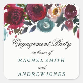 Boho Bordo Burgundy Red Blume Engagement Party Quadratischer Aufkleber
