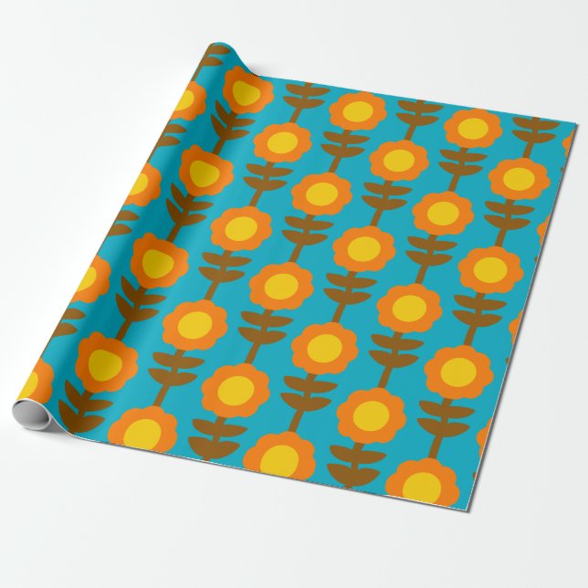 Boho Botanica Retro Floral Wrapping Paper Geschenkpapier (Ungerollt)