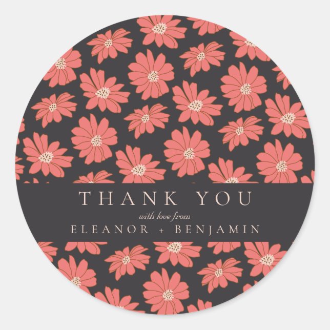 Boho Botanical Black Red Custom Wedding Vielen Dan Runder Aufkleber (Vorderseite)