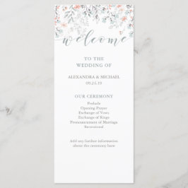 Boho Botanical Coral and Gray Wedding Program Programm