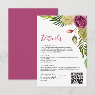 Boho Botanical Crimson Rose Hochzeits-Detailkarte Einladung
