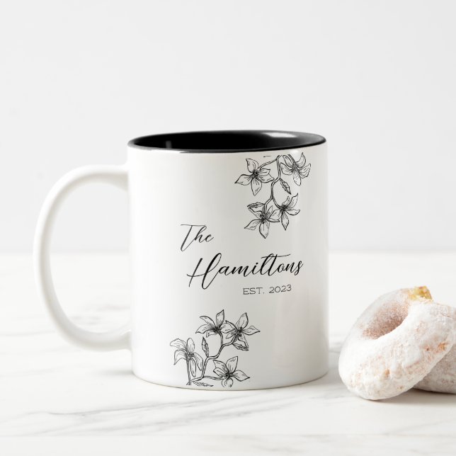 Boho Botanical Custom Wedding Zweifarbige Tasse (Mit Donut)