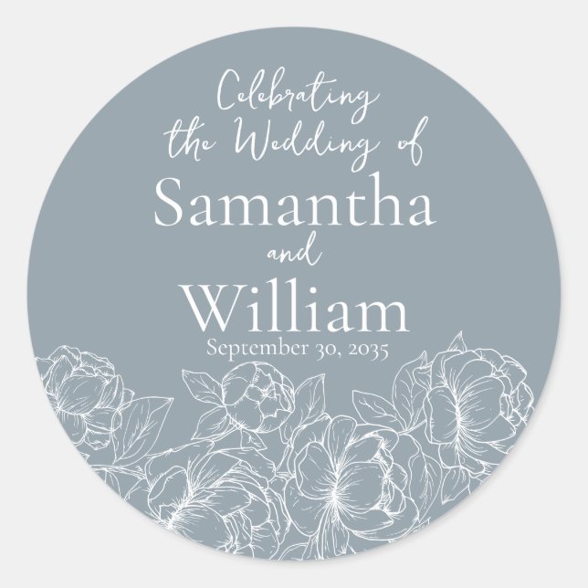 Boho Botanical Dusty Blue Floral Wedding Runder Aufkleber (Vorderseite)