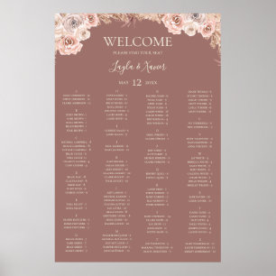 Boho Botanical Dusty Rose Alphabetische Sitzplät Poster