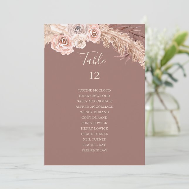 Boho Botanical Dusty Rose Tischnummer Chart (Stehend Vorderseite)