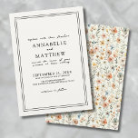 Boho Botanical Elegante Wildblume Hochzeit Einladung<br><div class="desc">Boho Botanische Elegante Wildblume Hochzeitseinladung, Diese bohemian-inspiriert Hochzeitseinladung erweckt wunderbar ein sorgloses und skurriles Ambiente und bewahrt dabei eine sanfte, elegante Ästhetik. Die Vorderseite ist mit einem raffinierten schwarzen Text auf weißem Hintergrund gerahmt, der durch eine einfache Doppellinie für eine subtile Touch an Eleganz sorgt. Mit einem raffinierten Mix aus...</div>