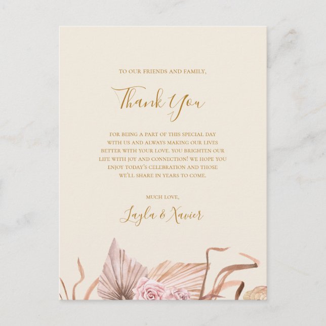 Boho Botanical | Elfenbein Danke Empfang Card Postkarte (Vorderseite)