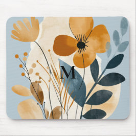 Boho Botanical Floral Watercolor Blue Peach Mousepad