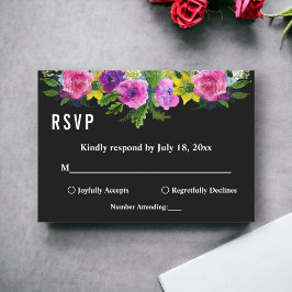 Boho Botanical Garden Black Floral Wedding RSVP Karte