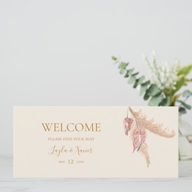 Boho Botanical Ivory Hanging Seating Chart Header (Stehend Vorderseite)