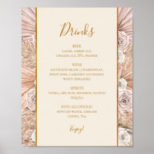 Boho Botanical   Ivory Wedding Drinks Menu Sign Poster